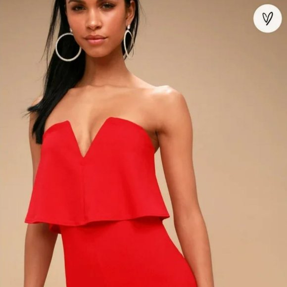 Lulu's Red Strapless Jumpsuit - Picture 4 of 5